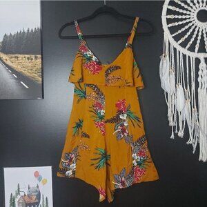 Ardene Earthy Mustard Floral Ruffle Romper